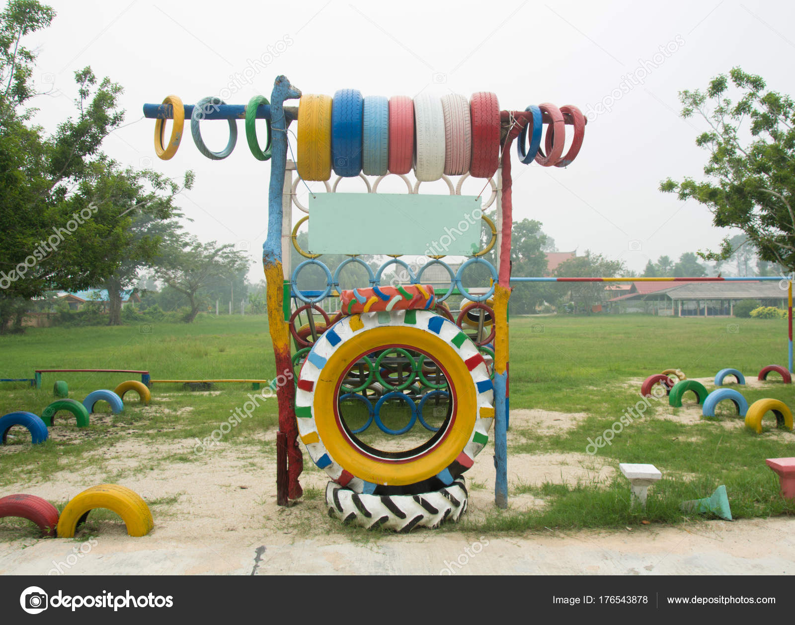 School playground made by rubber tire in Thailand — Stock Photo
