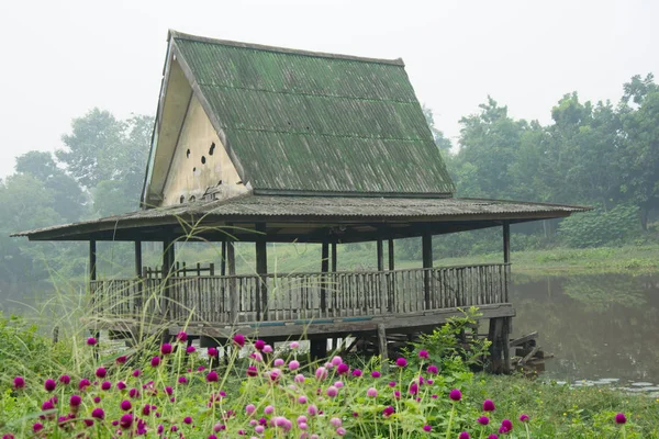 Old outdoor pavilion near river — Stock Photo, Image