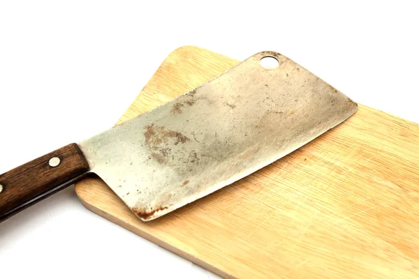 Close up of Chopping knife and empty cutting board — Stock Photo, Image