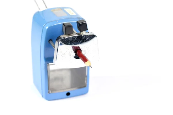 Pencil Sharpener Sharpening a pencil on white background — Stock Photo, Image