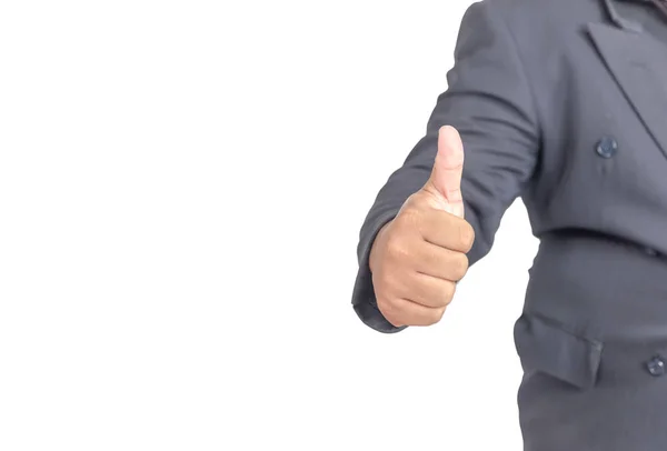 Man with suit giving thumbs up on white background — Stock Photo, Image