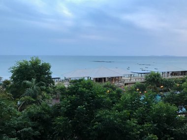 Otelde deniz ve ağaç manzarası