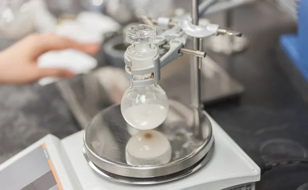 Close up of Round-bottom flask in laboratory — 스톡 사진