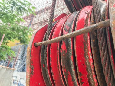 close up Roll crane sling in construction site