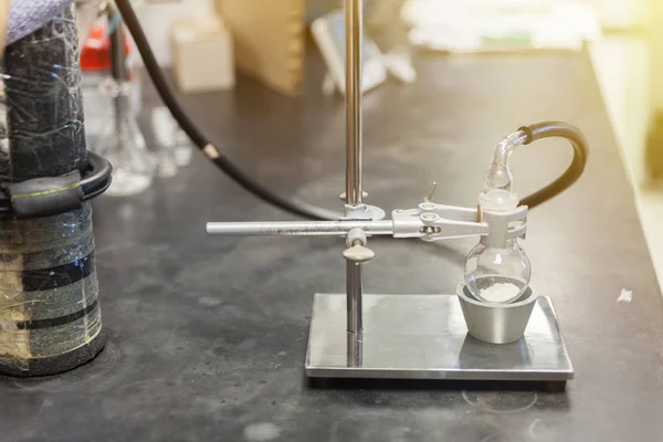 Round bottom flask and Burette clamp in laboratory — 스톡 사진