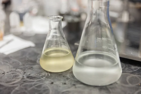 Round bottom flask and Burette clamp in laboratory — 스톡 사진