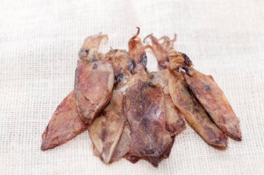 close up of Dried squid on sack