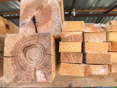 pile of wood plank side view at thailand