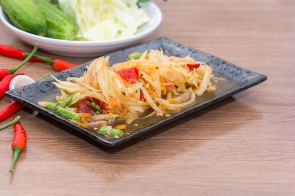 Papaya salad (som tum thai) on plate — 스톡 사진