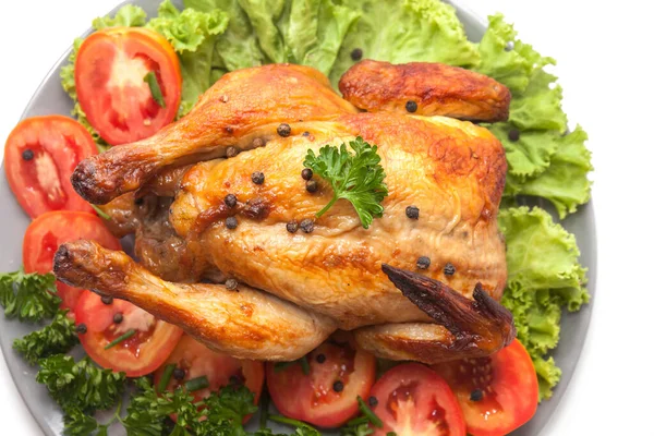 grilled chicken on plate decoration with vegetable