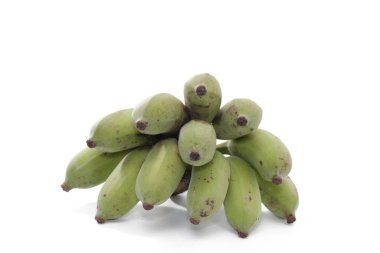 close up of green banana on white background
