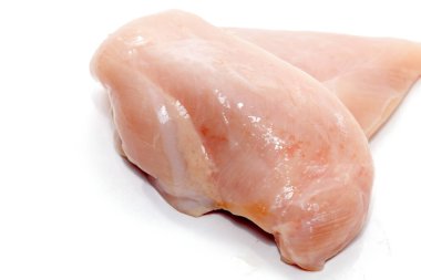 close up of chicken breast isolated on white background