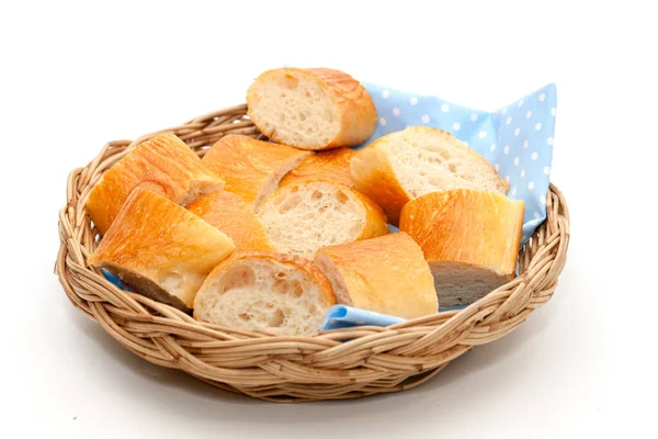 Uma fatia de pão francês na cesta — Fotografia de Stock
