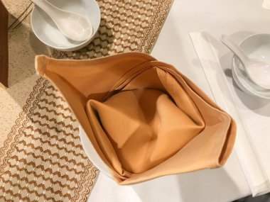 close up of decorative napkin in hotel