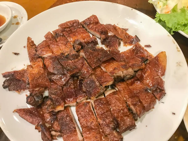 Close up of roasted duck on white plate — Stok fotoğraf