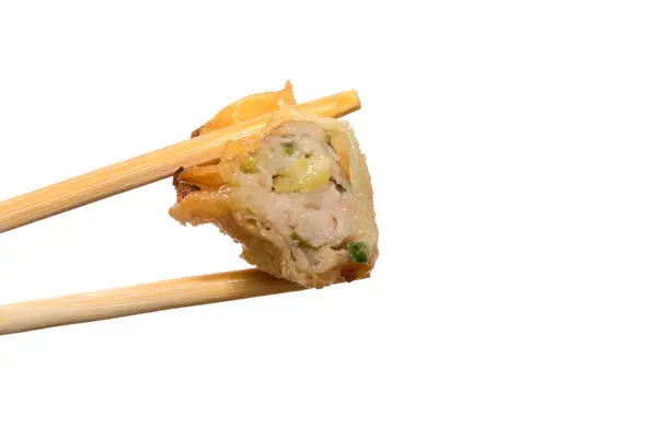 Τηγανητά χοιρινά ζυμαρικά γκιόζα με chopstick — Φωτογραφία Αρχείου