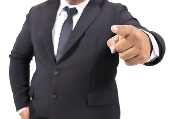 Businessman in a suit pointing with his finger — Stock Photo, Image