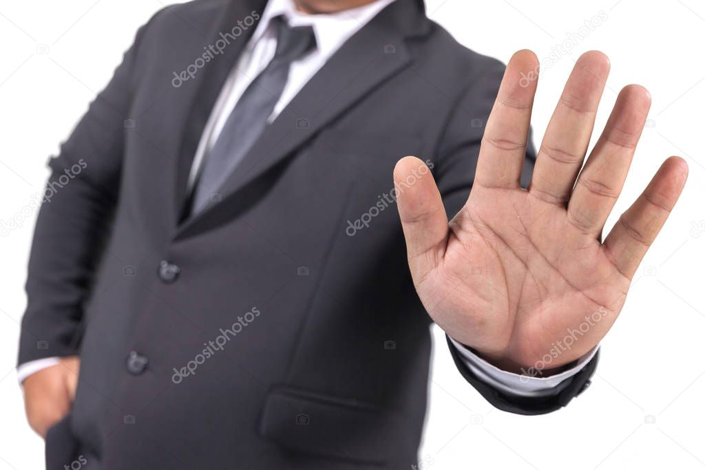 businessman in a suit  Hand Stop Gesture