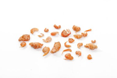 close up of dried shrimp isolated on white background