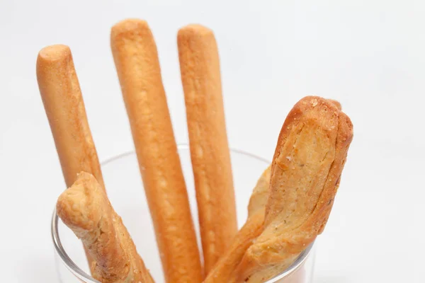 Bread stick on cup isolated on white background — Stok fotoğraf