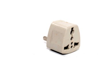 close up of 3 way plug on white background