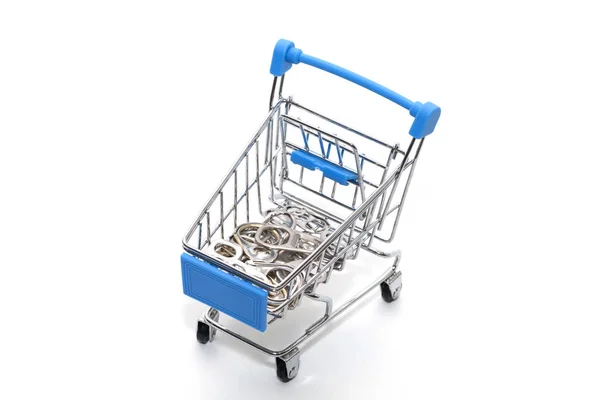 Cap of can on mini supermarket cart — Stock Photo, Image