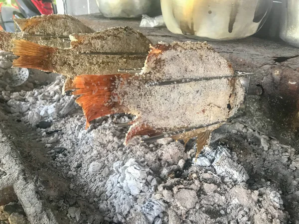 Close up of Grilled fish with salt in thailand — ストック写真