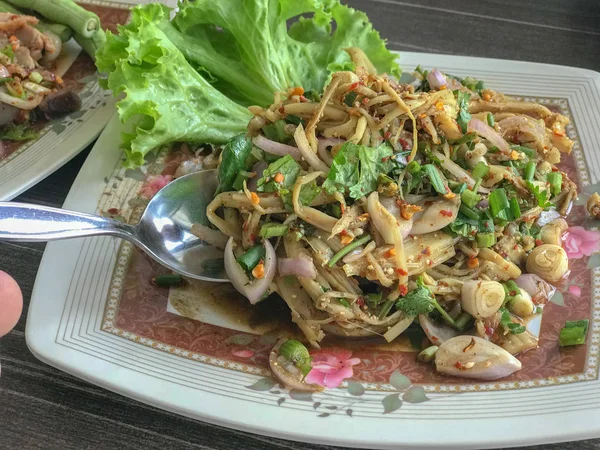 Close up of bamboo shoot spicy salad — Stock Photo, Image