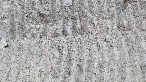 タイヤトラックのある灰色の乾燥した土壌 — ストック写真