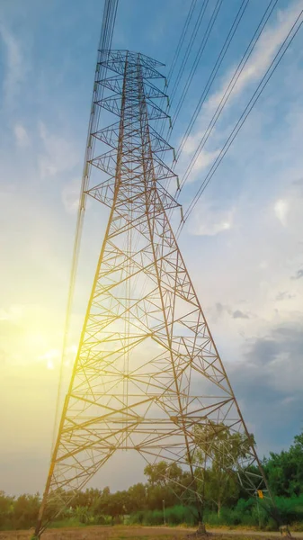 High voltage tower with flare, communication concept — Stock Photo, Image