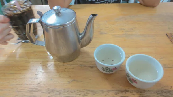 Conjunto de té y dim sum en el estilo de restaurante chino en Phatthalung, Tailandia —  Fotos de Stock
