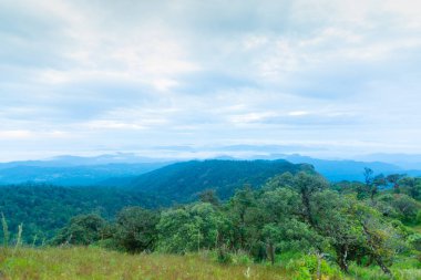 Güzel gökyüzü, bulut, sis ve dağ Doi Mon Jong, Chiang Mai, Tayland