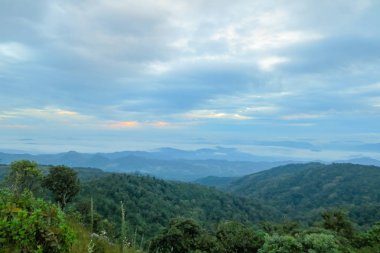 Sabahleyin Chiang Mai, Tayland yakınlarındaki popüler bir dağ olan Doi Mon Jong 'da bulut ve sis.