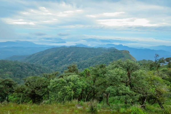 Nuvem e nevoeiro de manhã em Doi Mon Jong, uma montanha popular perto de Chiang Mai, Tailândia — Fotografia de Stock