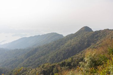Thong Alpha phum Ulusal Parkı, Kanjanaburi, Tayland 'daki güzel manzara dağı ve ağacı.
