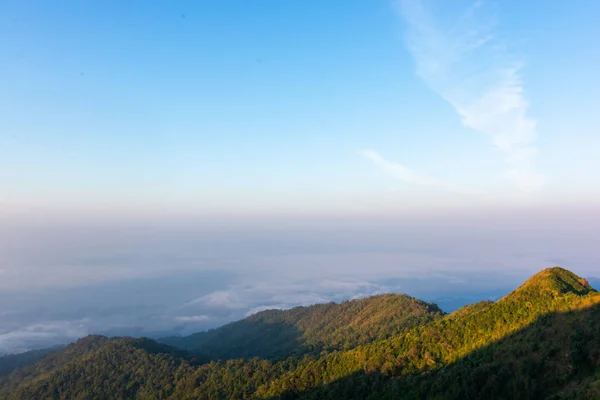 Mer de brouillard au sommet de la montagne dans le parc national de pompée à Kanchanaburi, Thaïlande — Photo