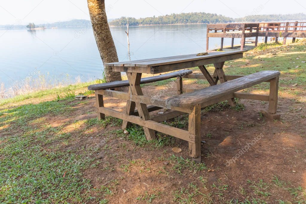 wooden table set at pompee Khao Leaem National Park, Kanchanaburi , Thailand