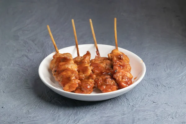 Thai style barbecue grilled chicken and stick on plate — 스톡 사진