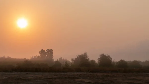 Sonnenaufgang am Morgen und Schmutzfeld — Stockfoto