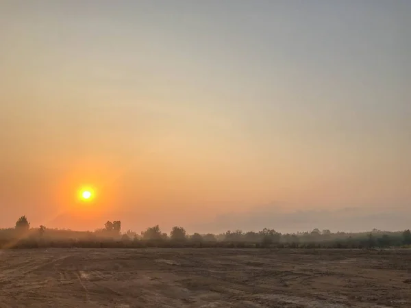 Empty dry crack soil and sunrise at Thailand — 스톡 사진