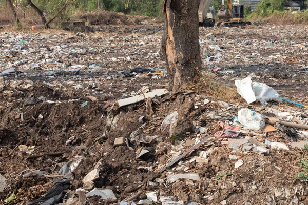 pile of garbage in construction site after destroy building