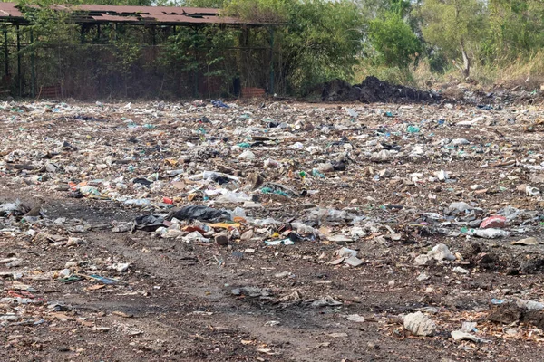 pile of garbage in construction site after destroy building