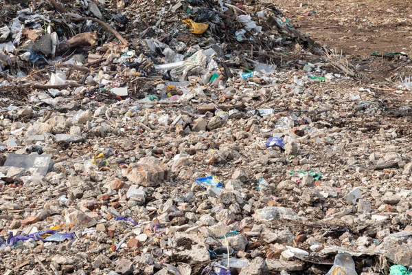 pile of garbage in construction site after destroy building