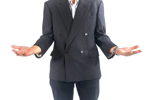 Business man with open hands on white background Stock Picture