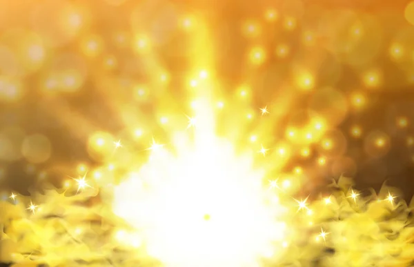 Abstract background of glowing gold color dust with particle and Bokeh — 스톡 벡터