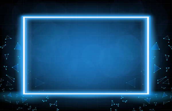 Fundo abstrato de quadro quadrado de néon azul com linha de conexão triangular — Vetor de Stock