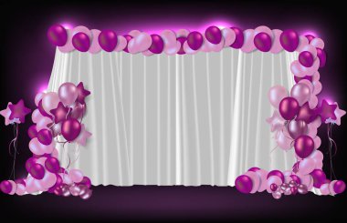 Pembe kumaş fon ve balonların soyut arkaplanı, romantik düğün kavramı