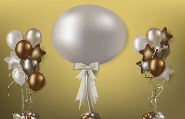 Χρυσά μπαλόνια πολυτελείας σταθεί σε χρυσό φόντο, Χρόνια πολλά Κόμμα Backdrop — Διανυσματικό Αρχείο
