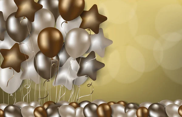 Gouden luxe ballonnen staan op gouden achtergrond, Happy Birthday Party Backdrop — Stockvector