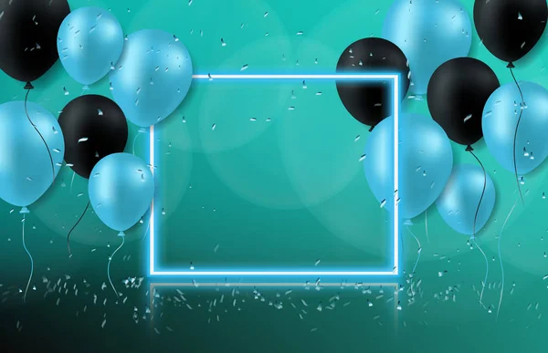 Abstracte achtergrond van neon frame met ballon, nacht party concept — Stockvector